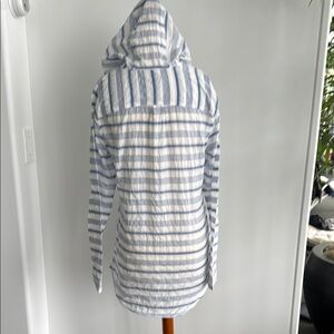 California Taylor - Striped Blue and White Shirt perfect for the beach or pool